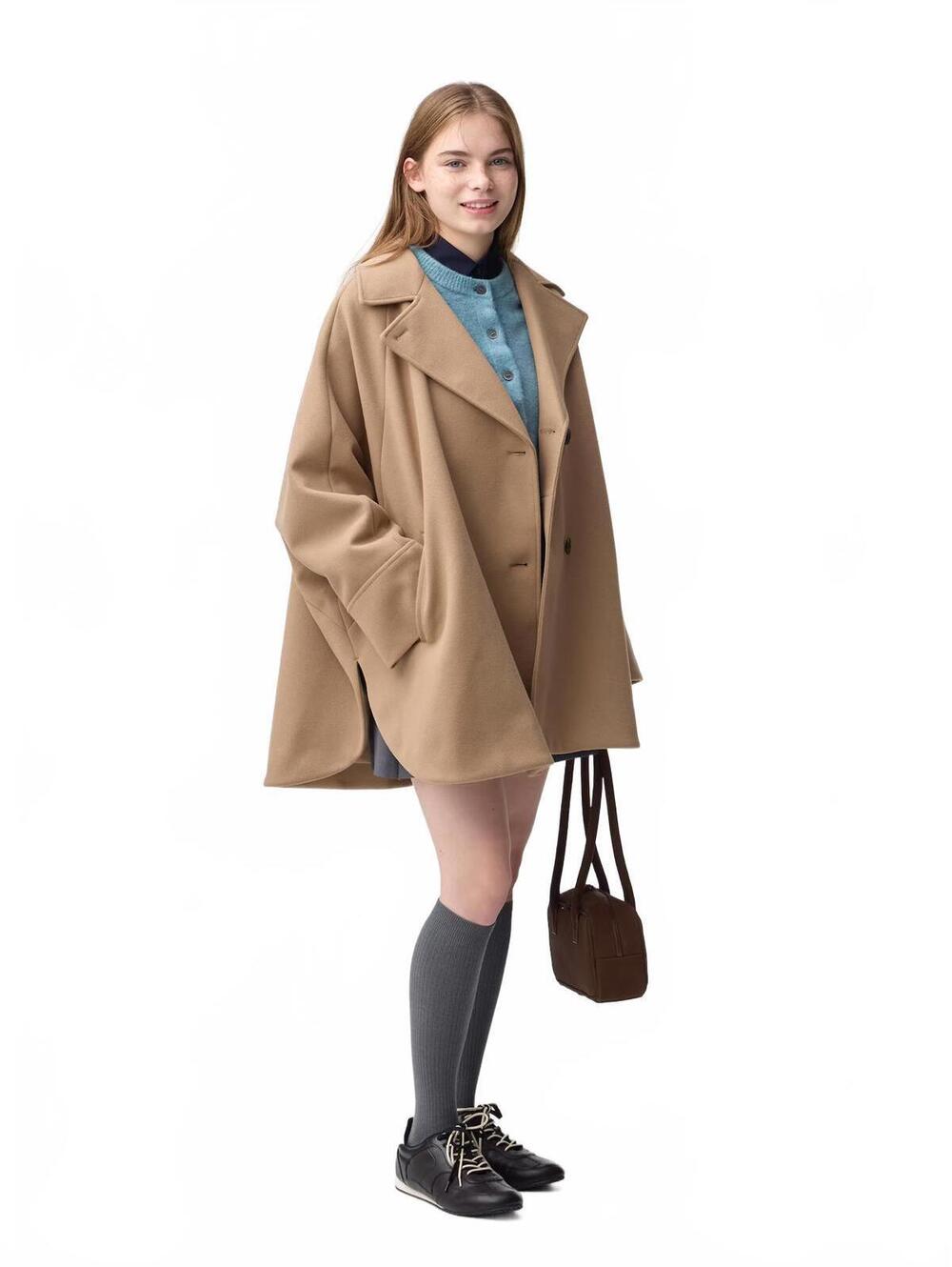 Uniqlo GU COZY MELTON Cape Coat NWT Brown XS